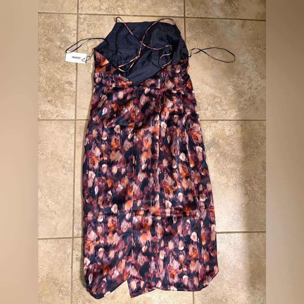 Size Medium NWT Jason Wu Floral Slip Midi Dress in Purple and Rust Tones - Picture 3 of 7